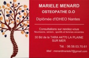 Carte de visite du cabinet de Marièle Ménard Ostéopathe D.O.